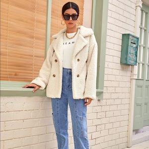 Solid lapel neck double breasted teddy coat